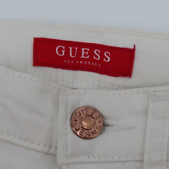 GUESS Womens 26 Pima Bling Pocket Distressed Solid White Denim Skinny Jeans NEW - Picture 11 of 16
